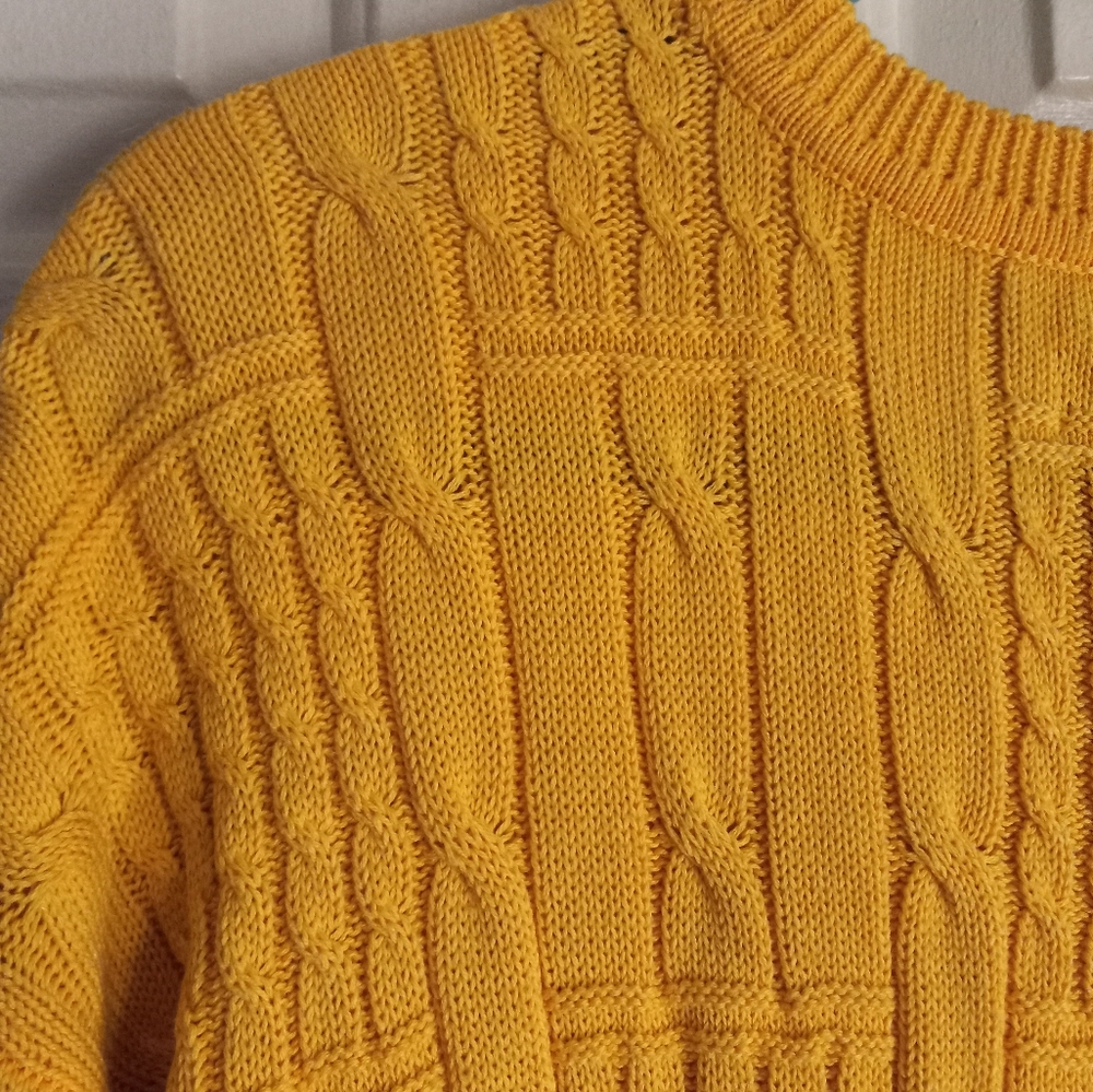 Roundtree & Yorke Collection Yellow Cable Knit Sweater Men's XL - Picture 9 of 15